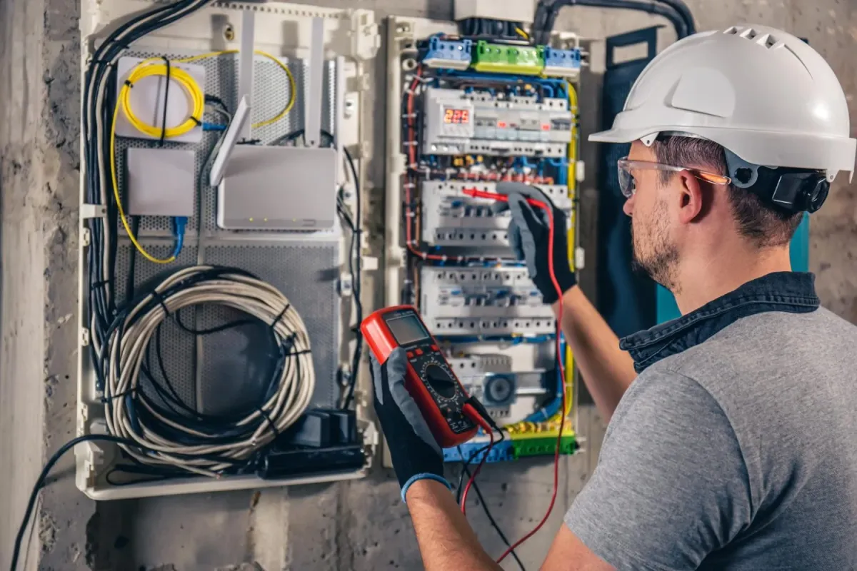 Professional electrical contractor at work