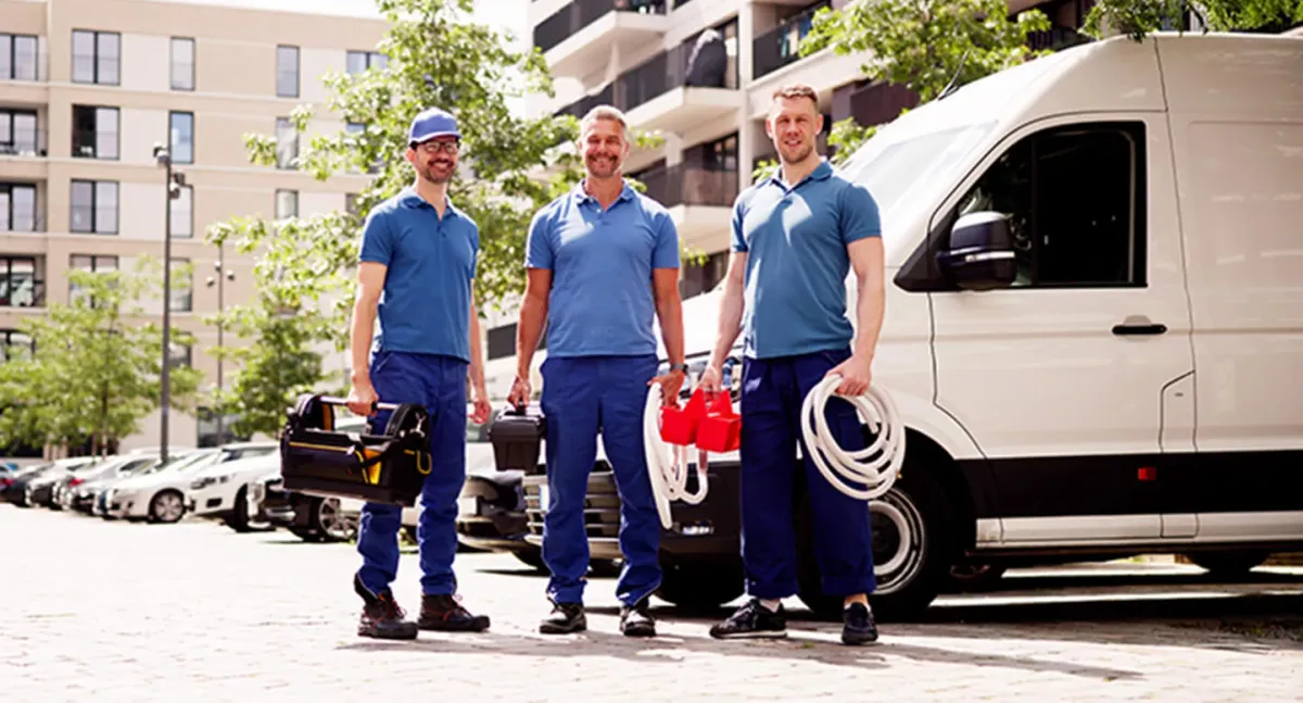 Professional plumbing service fleet ready for marketplace bookings