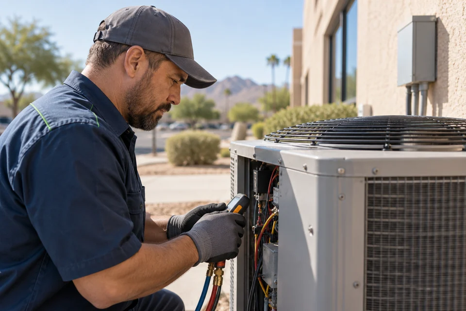 Illustrative AC service scene for the sample post